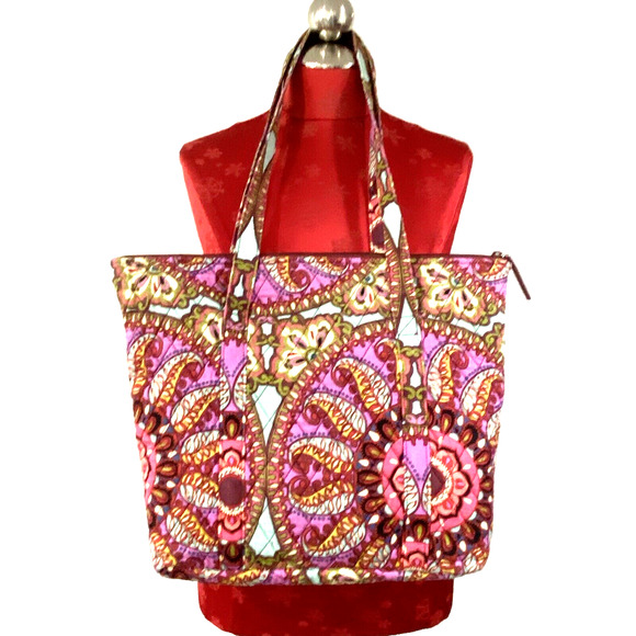 Vera Bradley Shoulderbag Purse Double Straps Multicolor Pink Floral Quilted Tote - Picture 4 of 11